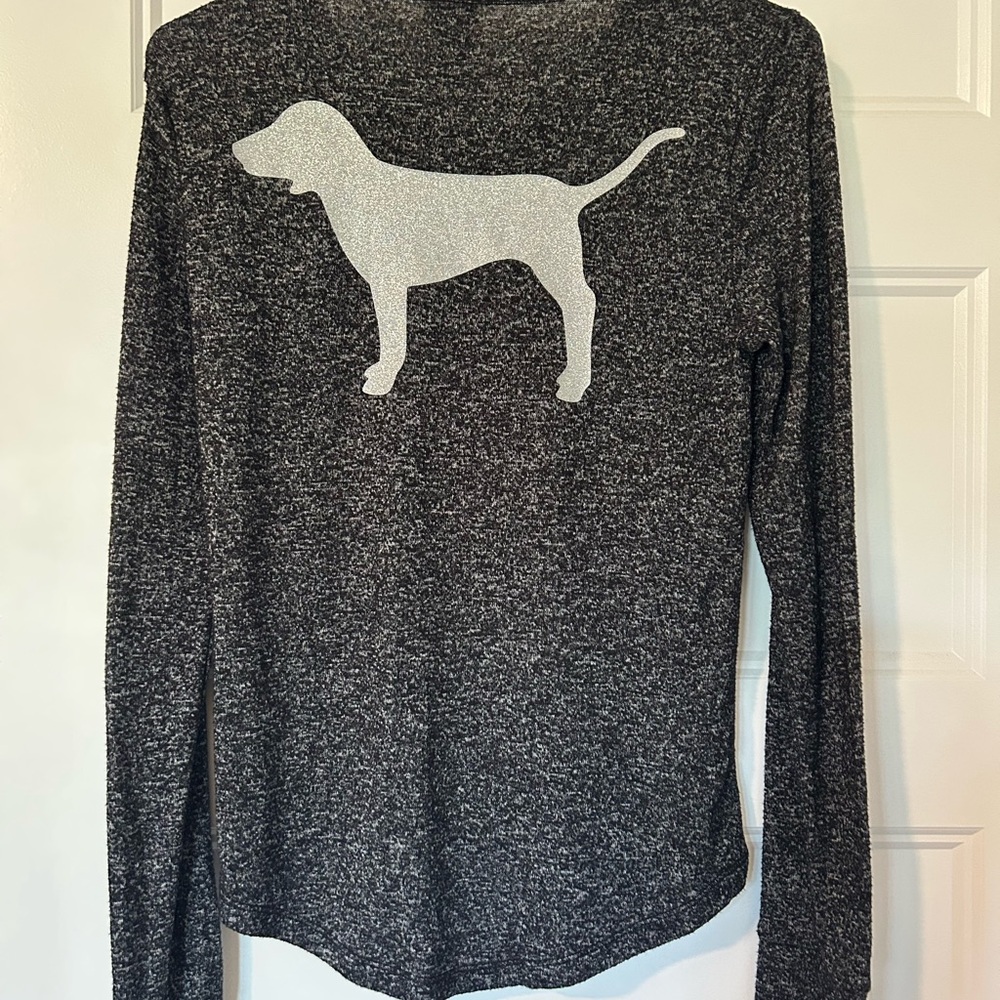 PINK Victoria's Secret Charcoal Sweater with Dog Design